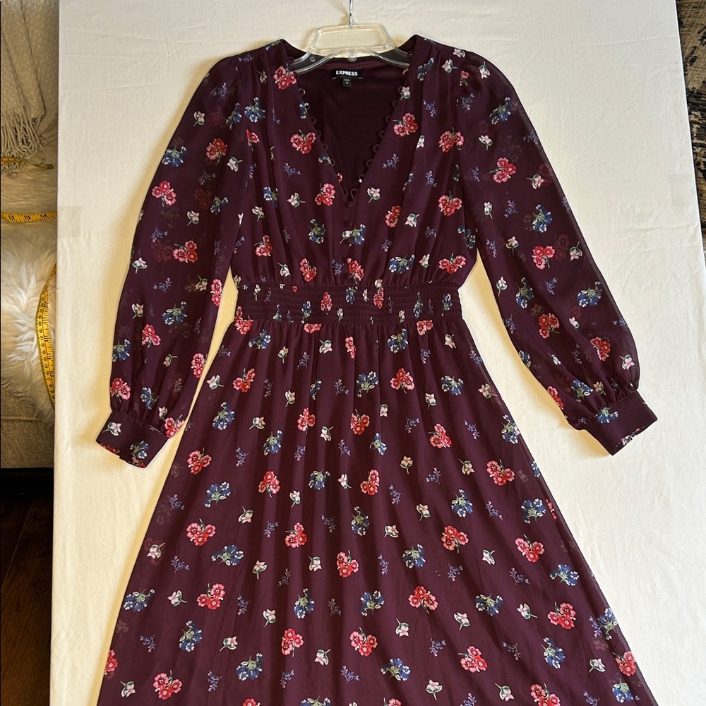 Express Lush Burgundy Floral Long Sleeve Dress size S